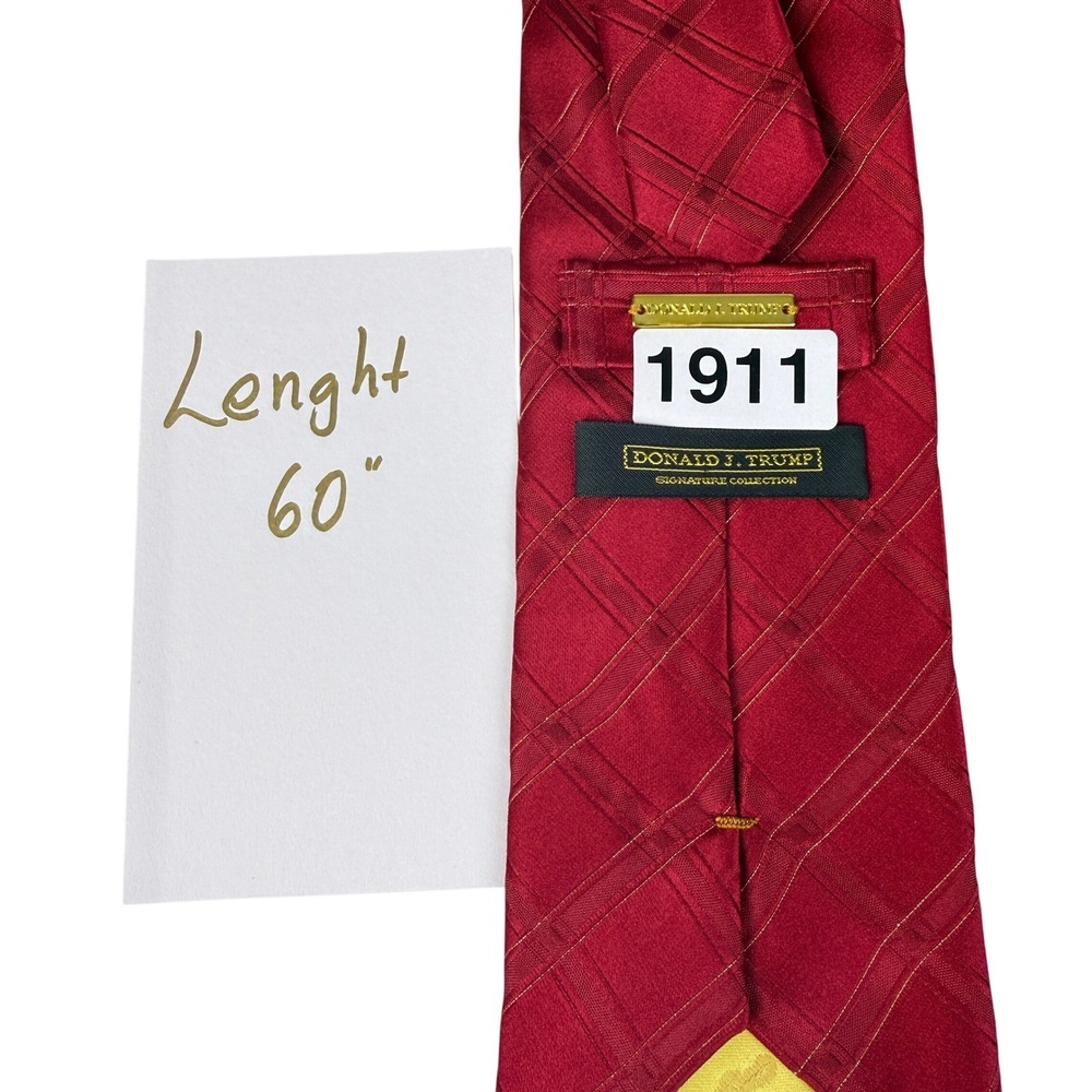 Donald J. Trump Signature Collection Mens Red Plaid Silk Necktie Business 60" - Picture 10 of 10
